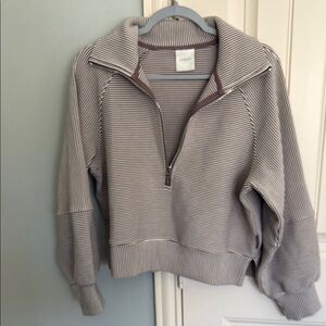 Striped Half-Zip Sweater - Gray